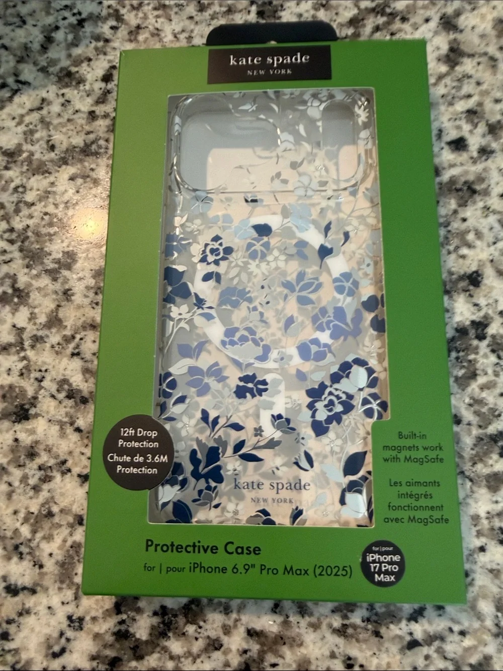 Kate Spade Clear Floral iPhone 17 Pro Max Case in Blue and White